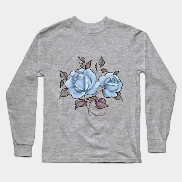 Vintage pale blue rose floral print Long Sleeve T-Shirt by Verre